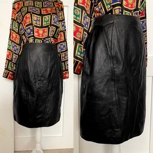 Vintage Black Leather Midi Pencil Skirt by Pelle Studio 27” waist